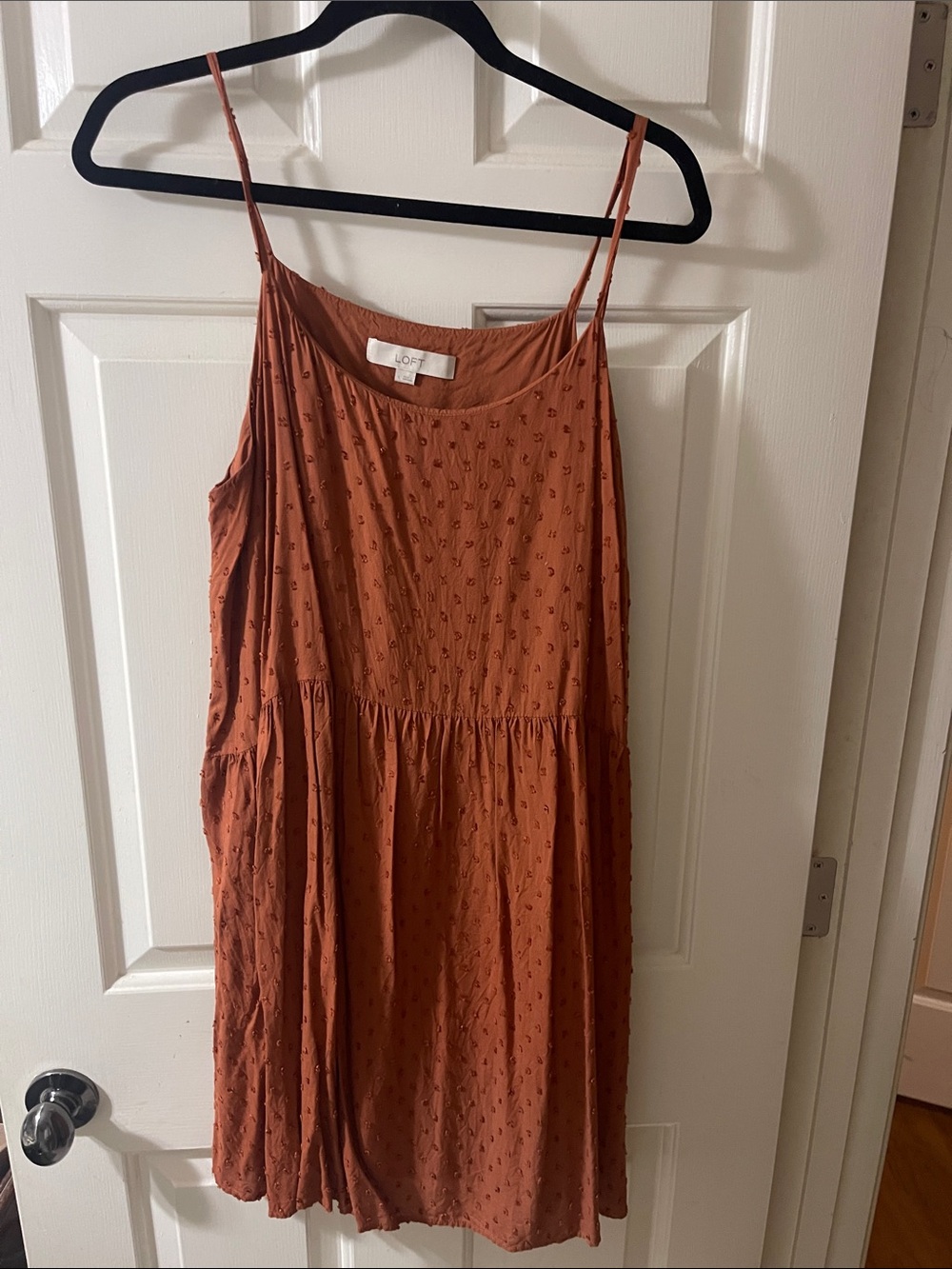 LOFT Rust Orange Textured Spaghetti-Strap Dress